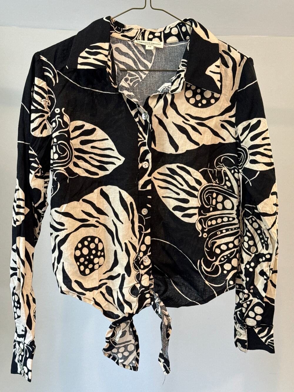 Christian Siriano Black and Cream bottom tie top in Size XS